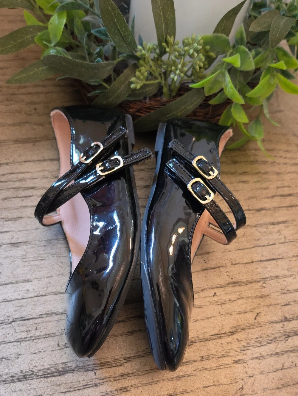 Girls Black Double-Strap Mary Jane Shoes Size 12